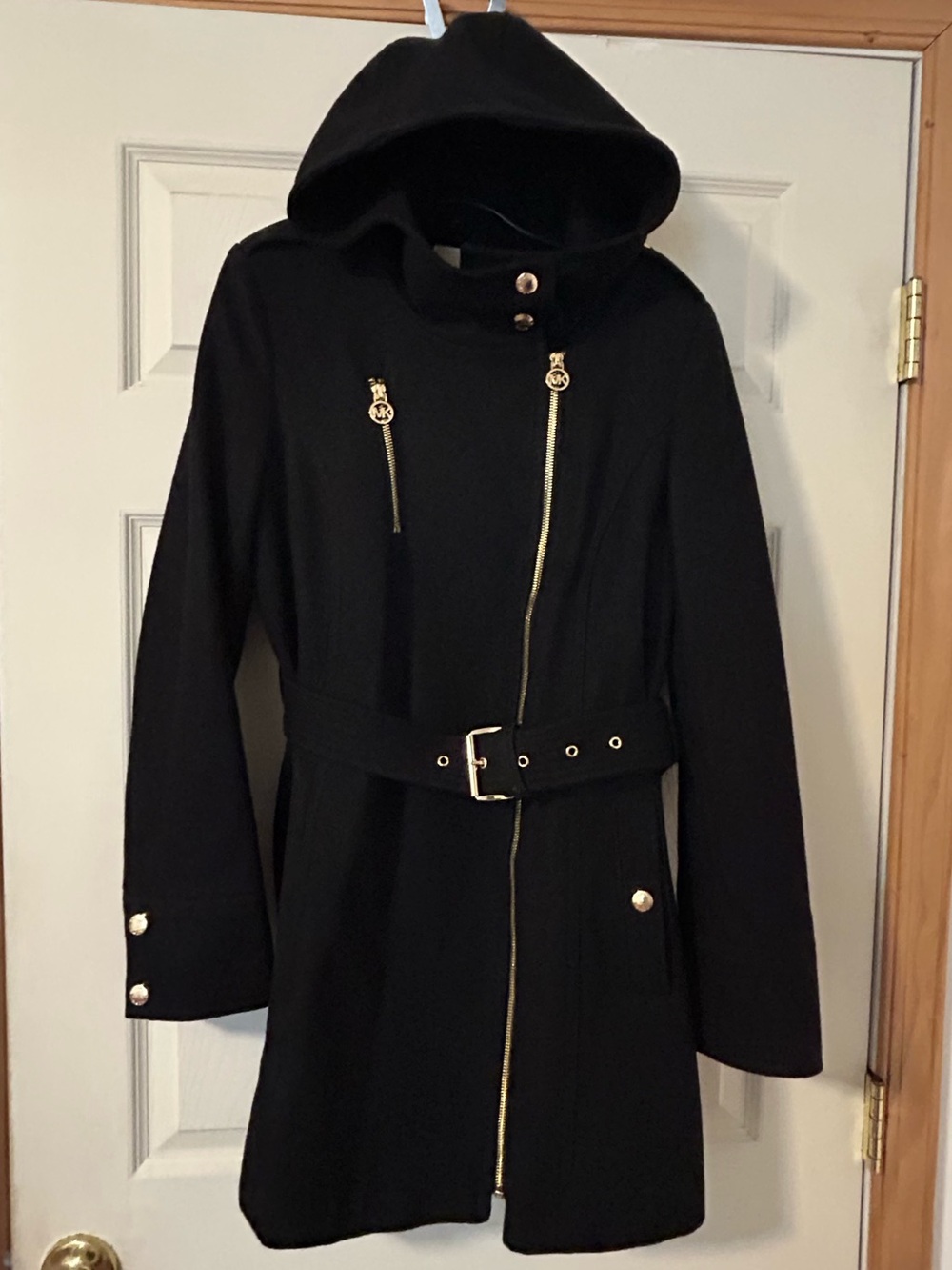 Michael Kors Women’s Wool Blend Black Hooded Trench Coat Jacket size 4